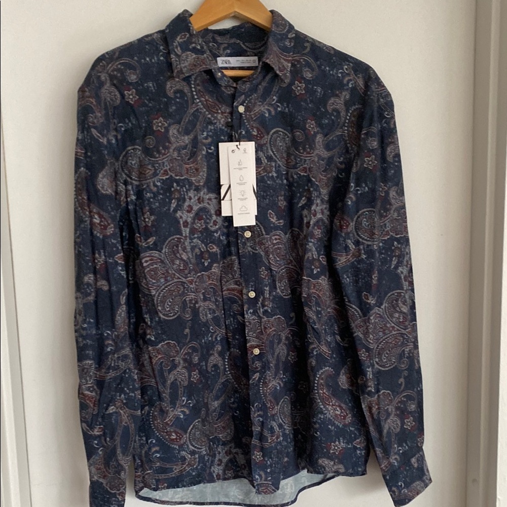 Zara Men's Blue Paisley Shirt (new with tags)